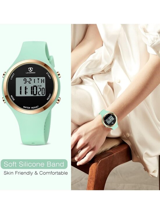 Women\'s Light Green Quartz Chronograph Waterproof Outdoor Sport Digital Watch